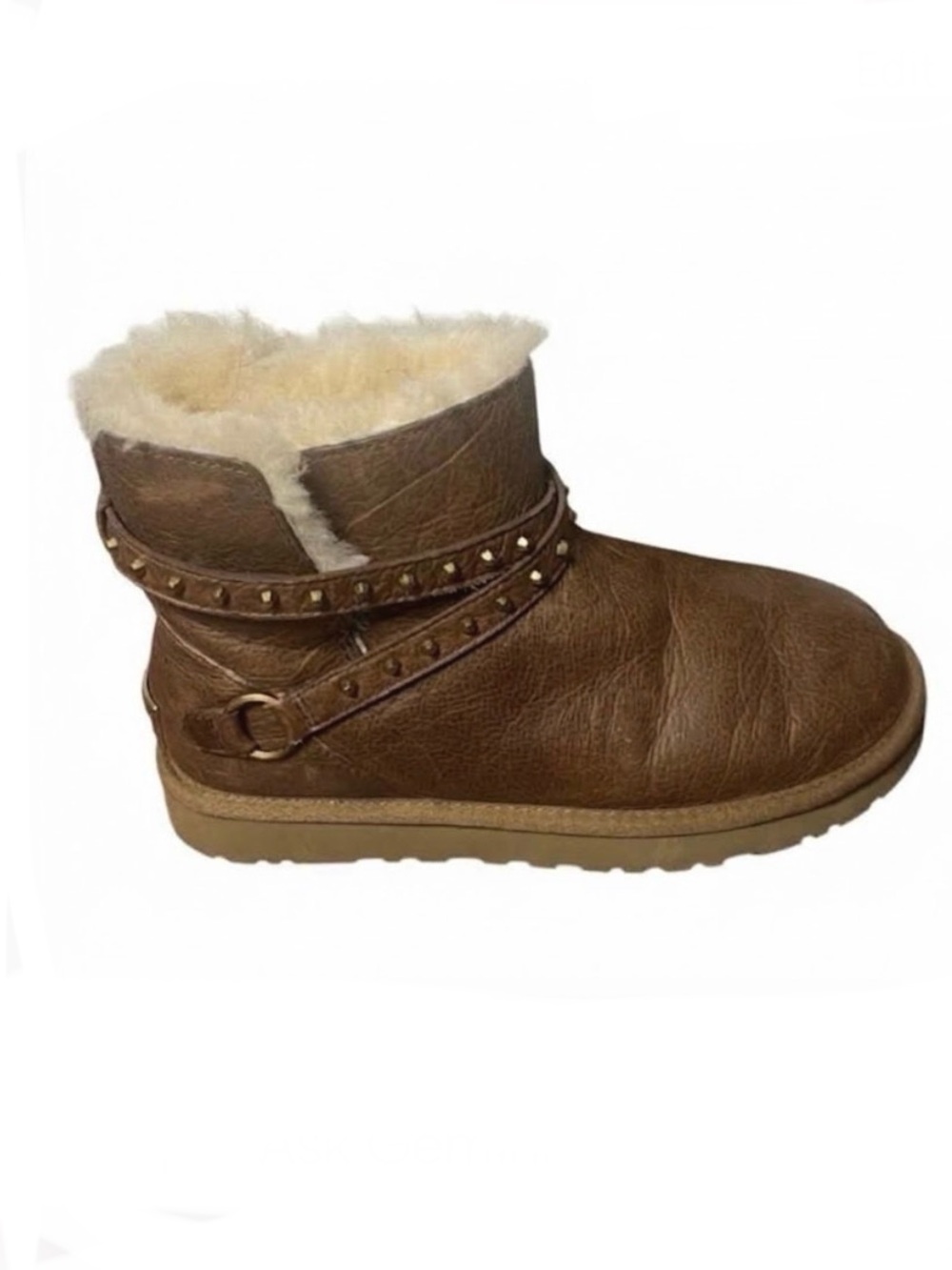 UGG Emerson Leather Ankle Boots Shearling Harness Style Strap Womens Size 7